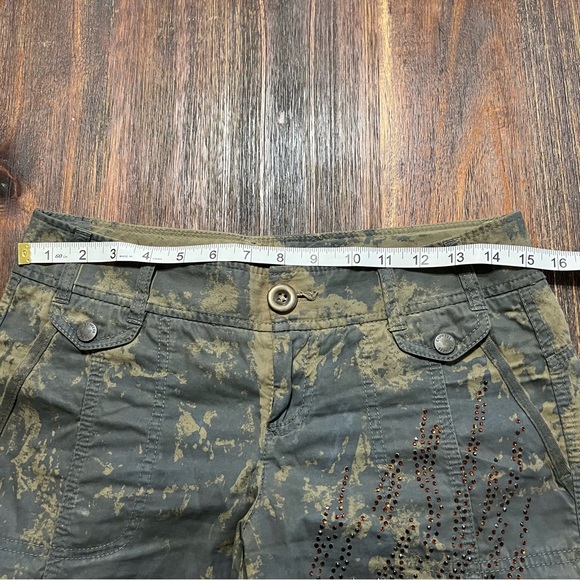 Vintage baggy cargo pants Y2K camo print rhinestones green gray 0 mid rise - Picture 9 of 15